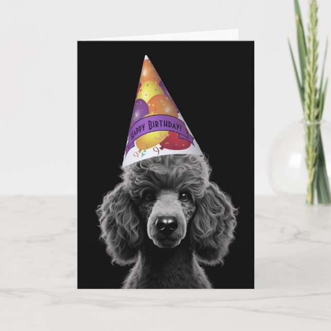 Tarjeta Black Poodle Head Party Hat with Happy Birthday  (Anverso)