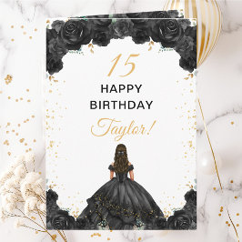Tarjeta Black Princess Floral Happy Birday