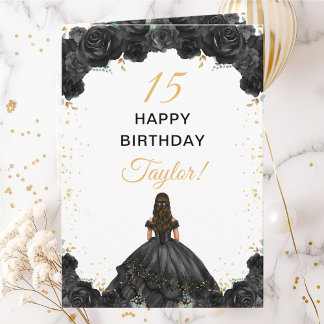 Tarjeta Black Princess Floral Happy Birday