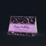 Tarjeta Black Purple Swirls Friend Birday Card<br><div class="desc">Bonito y tarjeta de saludo reflexivo para el cumpleaños de un amigo con moderno diseño de remolinos negros y morados y texto de estilo con letras a mano.</div>