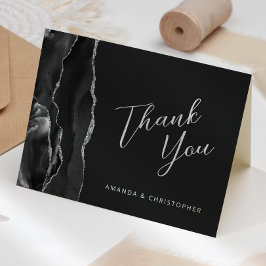 Tarjeta Black Silver Agate Script Dark Boda Gracias