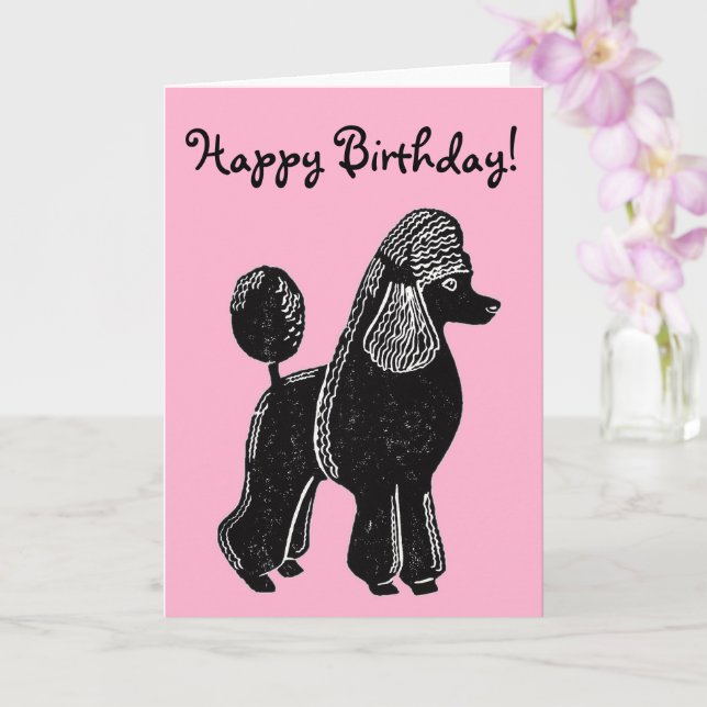 Tarjeta Black Standard Poodle Pink Happy Birday Card (Orquídea)