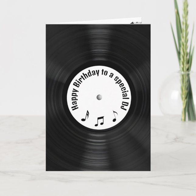 Tarjeta Black Vinyl Record para el cumpleaños del DJ (Anverso)