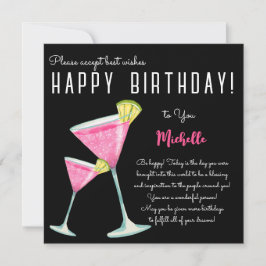 Tarjeta Black Watercolor Cocktail feliz cumpleaños