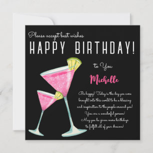Tarjeta Black Watercolor Cocktail feliz cumpleaños