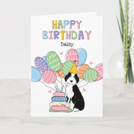 Tarjeta Black White Aussiedoodle Perro Feliz cumpleaños