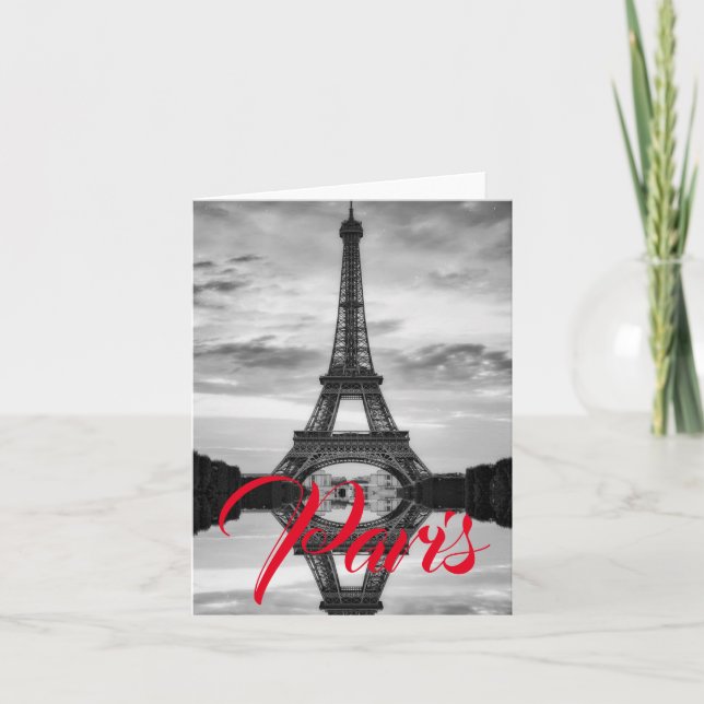 Tarjeta Black White Eiffel Tower Paris Love City Travel (Anverso)