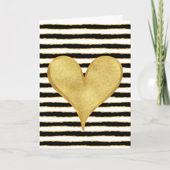 Tarjeta Black White Gold Stripes Heart te amo (Anverso)