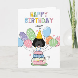 Tarjeta Black White Labradoodle Dog Happy Birday Card