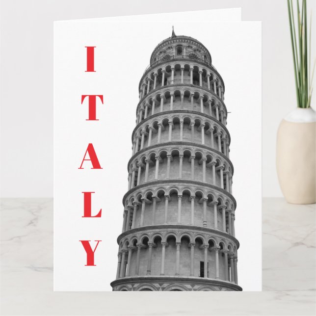 Tarjeta Black White Leaning Tower of Pisa Italy (Anverso)