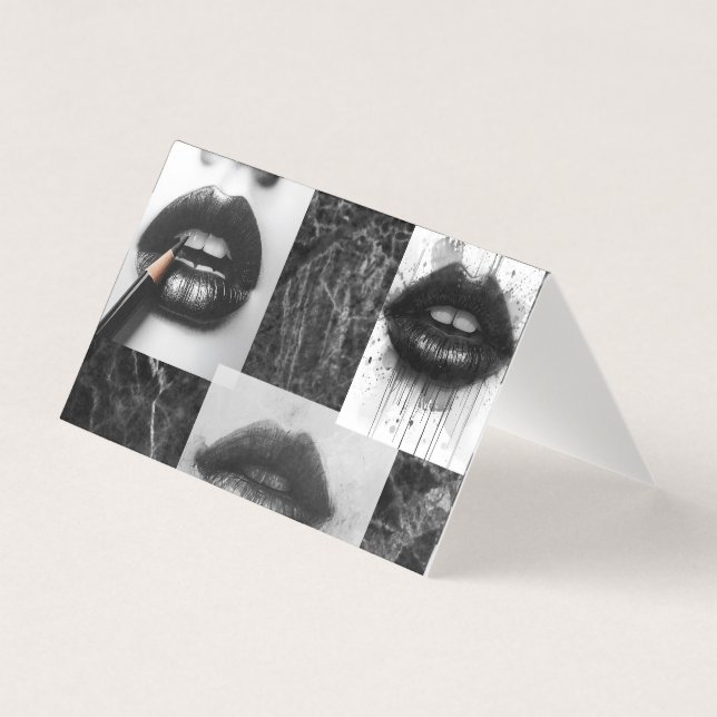 Tarjeta Black & White Lips Collage Folded Card (Anverso)