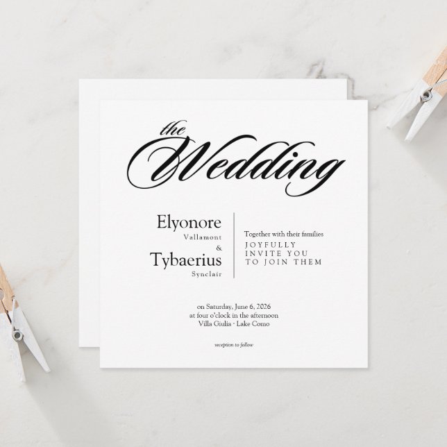 Tarjeta Black & White Minimal Square Wedding Invitation (Anverso/Reverso In Situ)