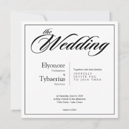 Tarjeta Black & White Minimal Square Wedding Invitation