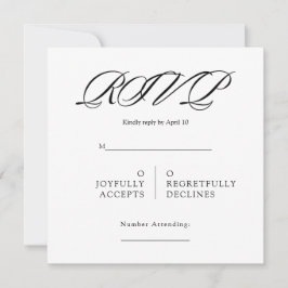 Tarjeta Black& White Minimal Square Wedding RSVP
