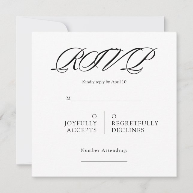 Tarjeta Black& White Minimal Square Wedding RSVP (Anverso)
