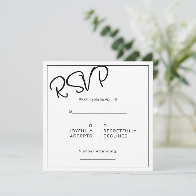 Tarjeta Black& White Minimal Square Wedding RSVP (Anverso de pie)