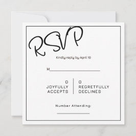 Tarjeta Black& White Minimal Square Wedding RSVP