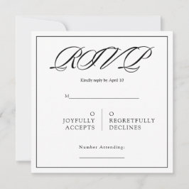 Tarjeta Black& White Minimal Square Wedding RSVP