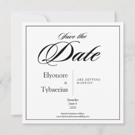 Tarjeta Black & White Minimal Square Wedding Save the Date