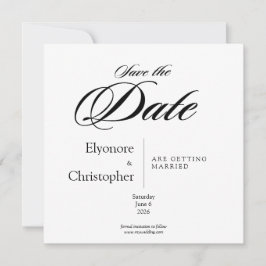 Tarjeta Black & White Minimal Square Wedding Save the Date