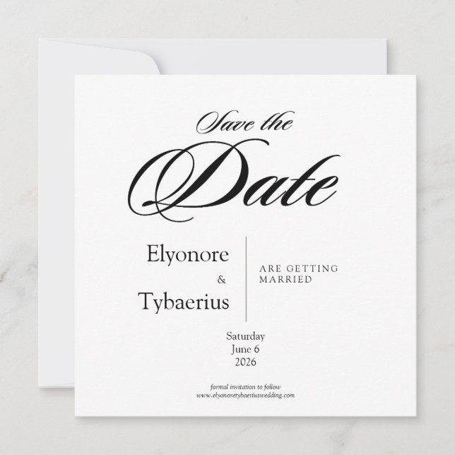 Tarjeta Black & White Minimal Square Wedding Save the Date (Anverso)