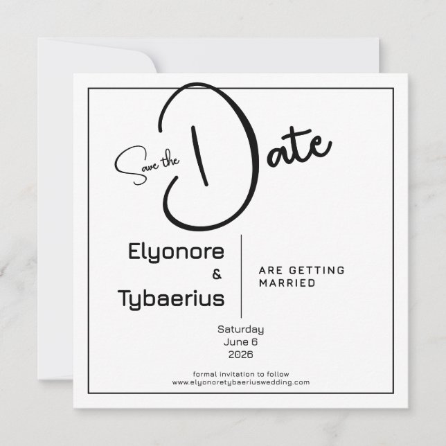 Tarjeta Black & White Minimal Square Wedding Save the Date (Anverso)