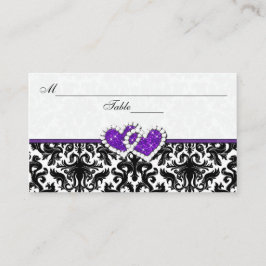 Tarjeta Black, White, Purple Damask Hearts Place