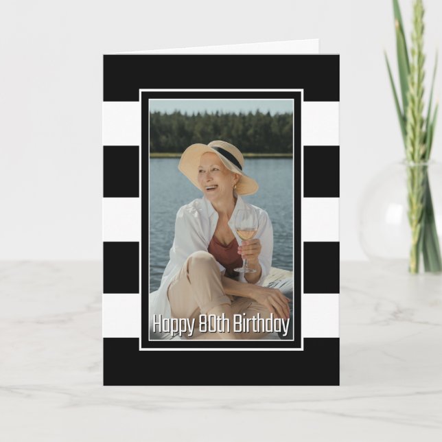 Tarjeta Black White Striped 80 cumpleaños (Anverso)