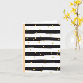Tarjeta Black White Stripes with Gold Confetti Pattern