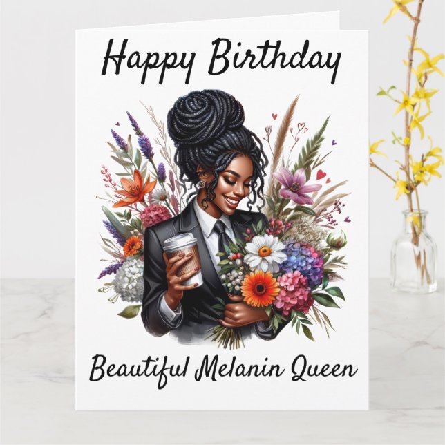 Tarjeta Black woman birthday card (flor amarilla)