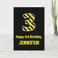 Black & Yellow Striped "3"; 3er cumpleaños + Nombr