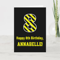 Black & Yellow Striped "8"; 8º cumpleaños + Nombre