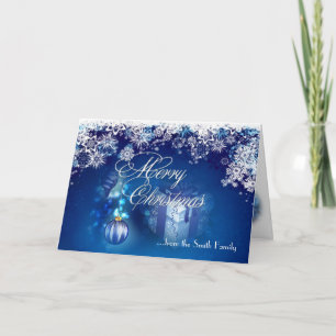 Tarjeta blanca azul de las Felices Navidad del