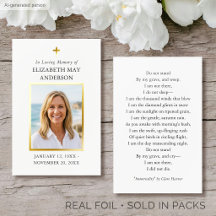 Tarjeta blanca con foto y oración fúnebre memorial