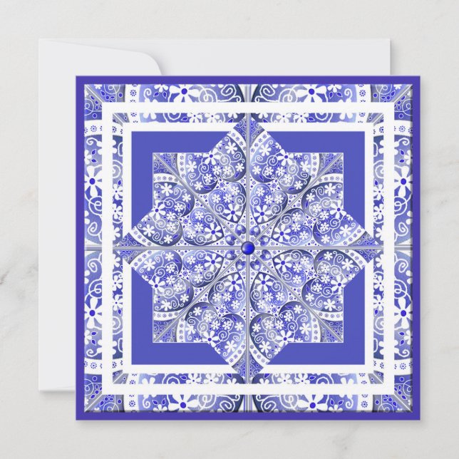 Tarjeta blanca de encaje cerámico azul de Grecia (Anverso)