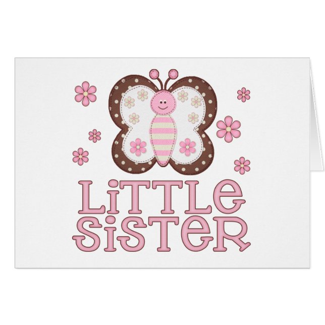 Tarjeta blanca de mariposa rosada para hermanita (Anverso (Horizontal))