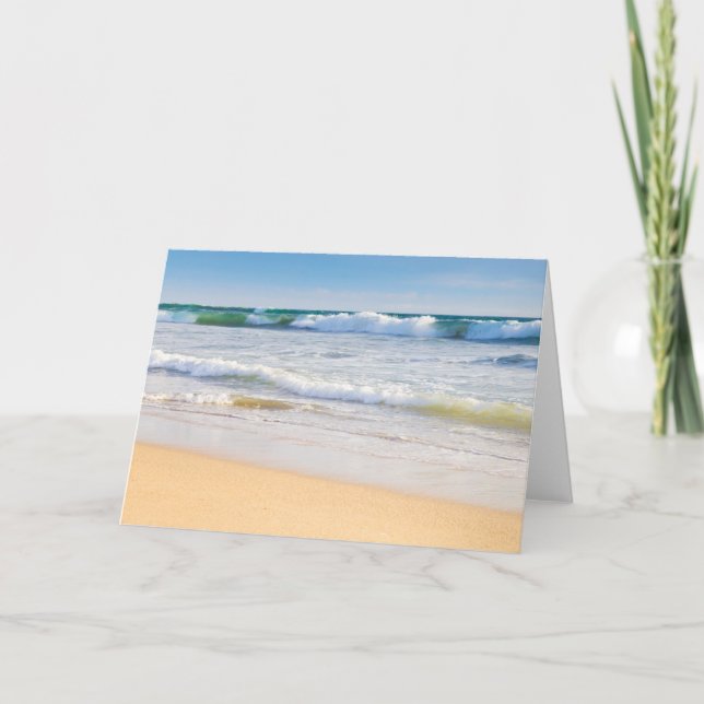 Tarjeta blanca de playa y mar (Anverso)