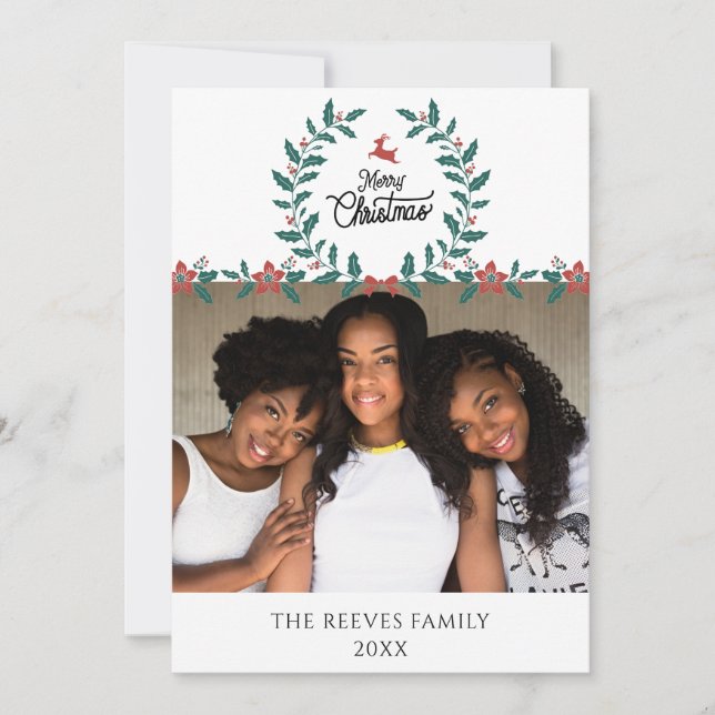 Tarjeta blanca de vacaciones para Navidades de fot (Anverso)