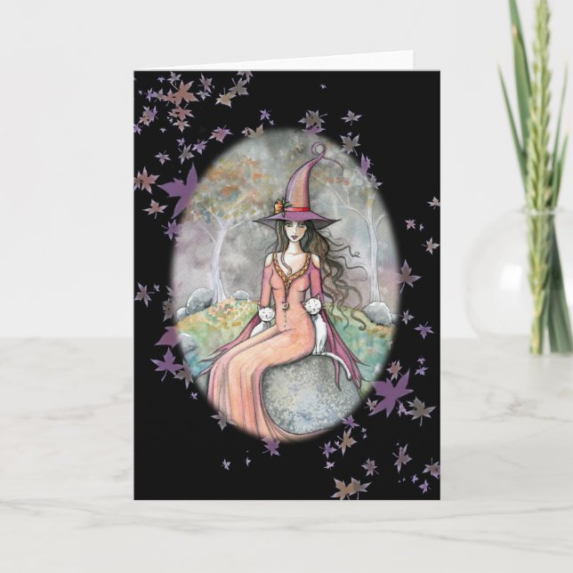 Tarjeta blanca del gato de la bruja de Beautifu (Anverso)