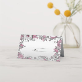 Tarjeta blanca floral rosa plateada