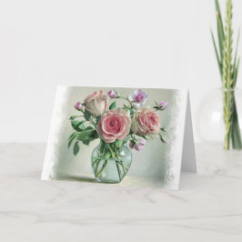 Tarjeta blanca floral rosa rosa rosa rosa chic Sha