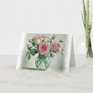 Tarjeta blanca floral rosa rosa rosa rosa chic Sha