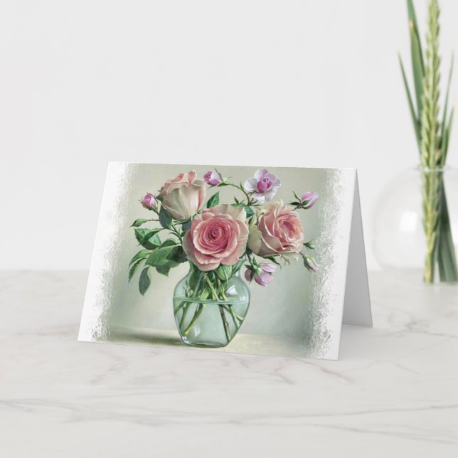 Tarjeta blanca floral rosa rosa rosa rosa chic Sha (Anverso)