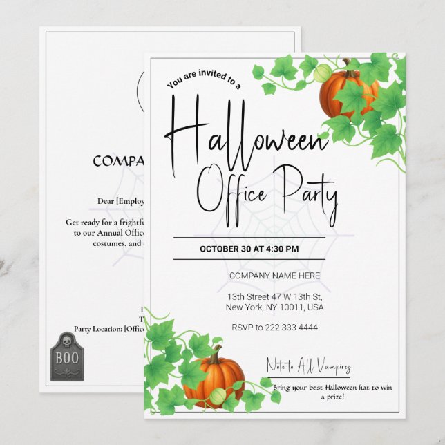 Tarjeta blanca Invitaciones de Office Halloween (Anverso / Reverso)