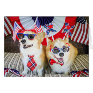 Tarjeta blanca Patriotic Corgi