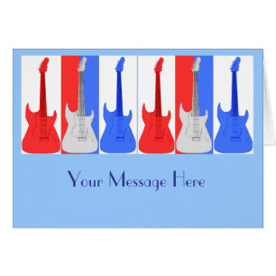 Tarjeta blanca y azul roja de las guitarras