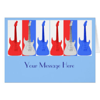 Tarjeta blanca y azul roja de las guitarras