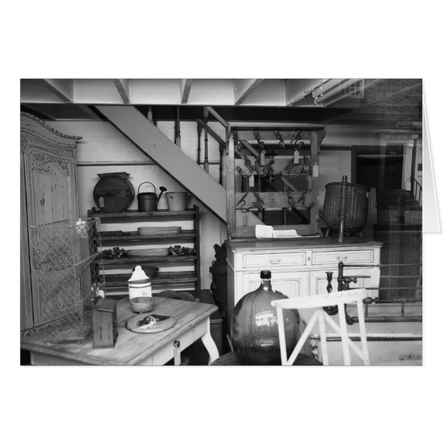 Tarjeta blanca y negra de tienda de antigüedades (Anverso (Horizontal))