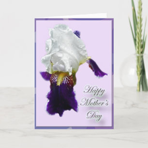 Tarjeta blanca y púrpura del día de madre del iris