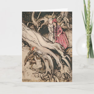 Tarjeta Blancanieves y Rosa Roja por Arthur Rackham